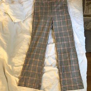 Stretchy kick- flare plaid pants